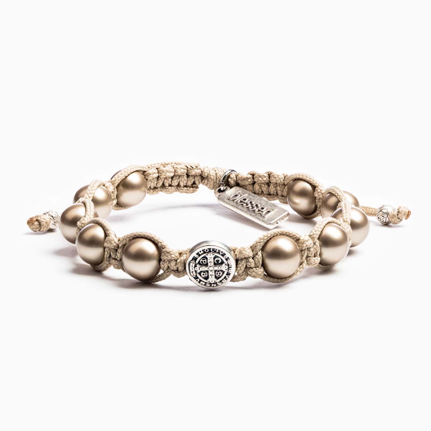 My Saint My Hero Divine Blessings Crystal Pearl Bracelet - Tan/Platinum Pearls/Silver