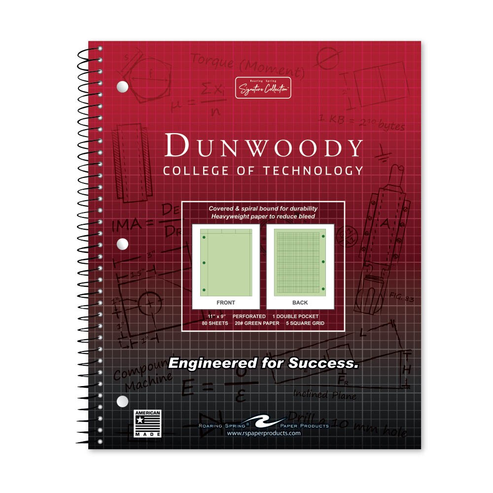 School Spirit Engineering Notebook, Green Tint 20# Paper with 1 Double Pocket
