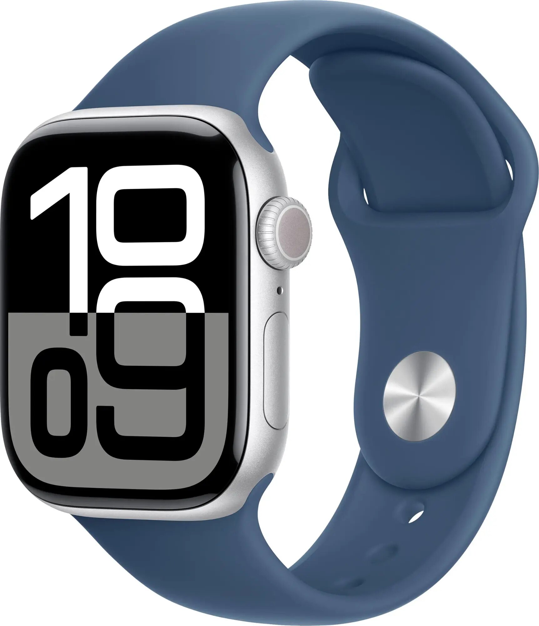 Apple Watch Series 10 GPS + Cellular 42mm Silver Aluminum Case with Denim Sport Band - S/M