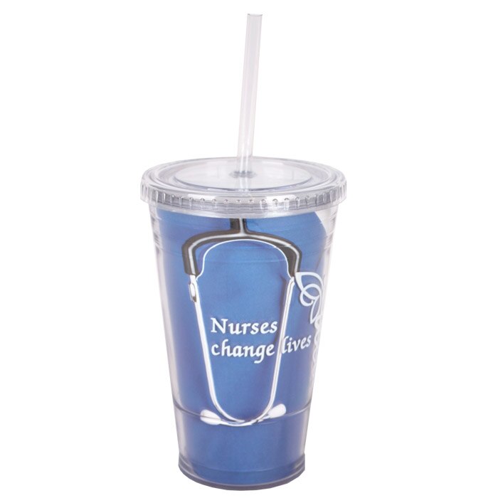 16Oz Nurse Cup With Straw Blue