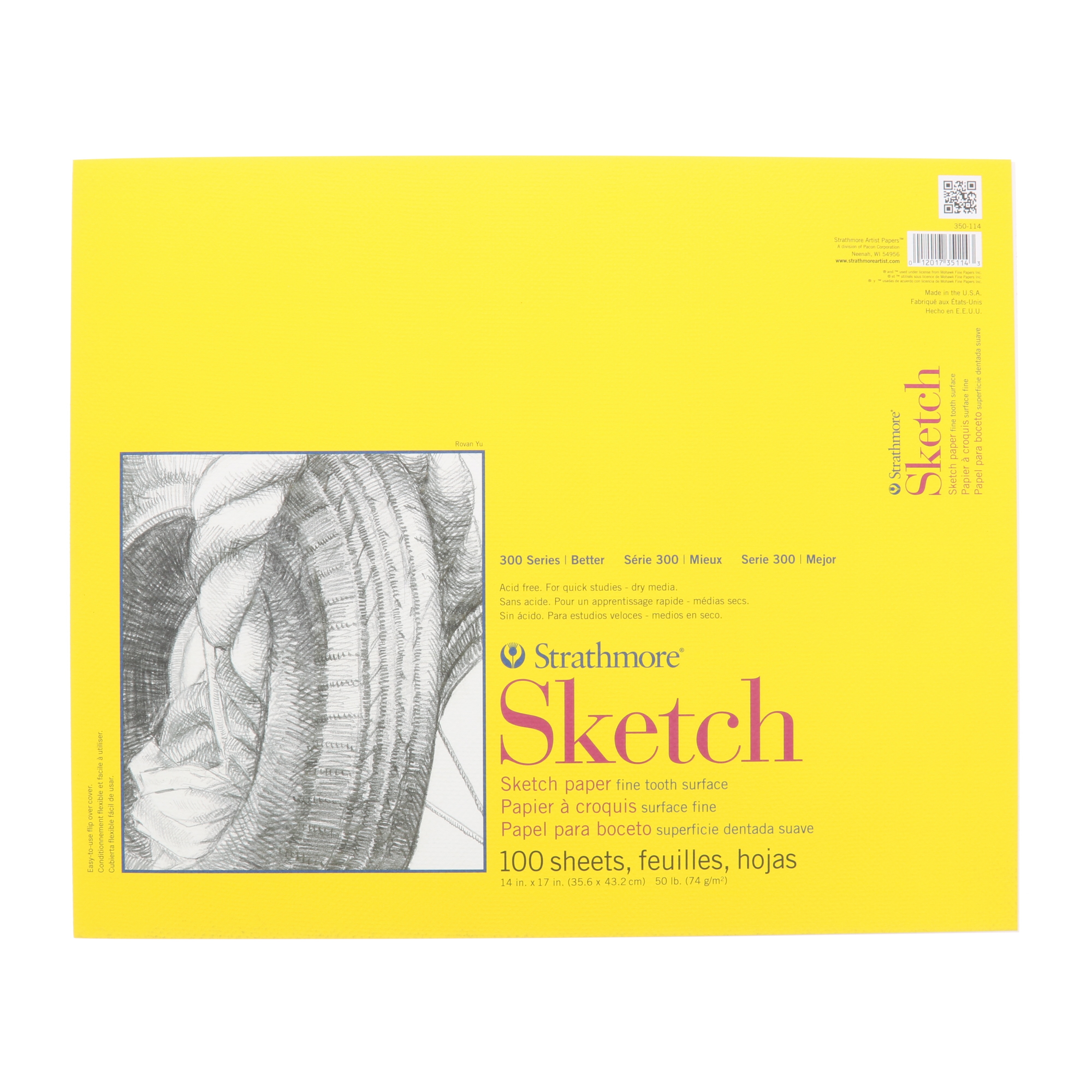 Strathmore Sketch Paper Pad, 300 Series, Tape-Bound, 14" x 17", 100 Sheets