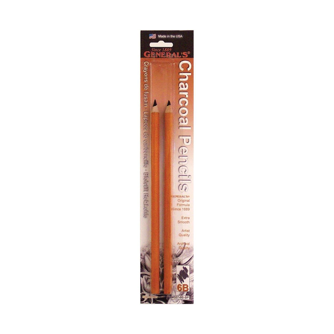 General Pencil Charcoal Pencil 2-Pack, 6B