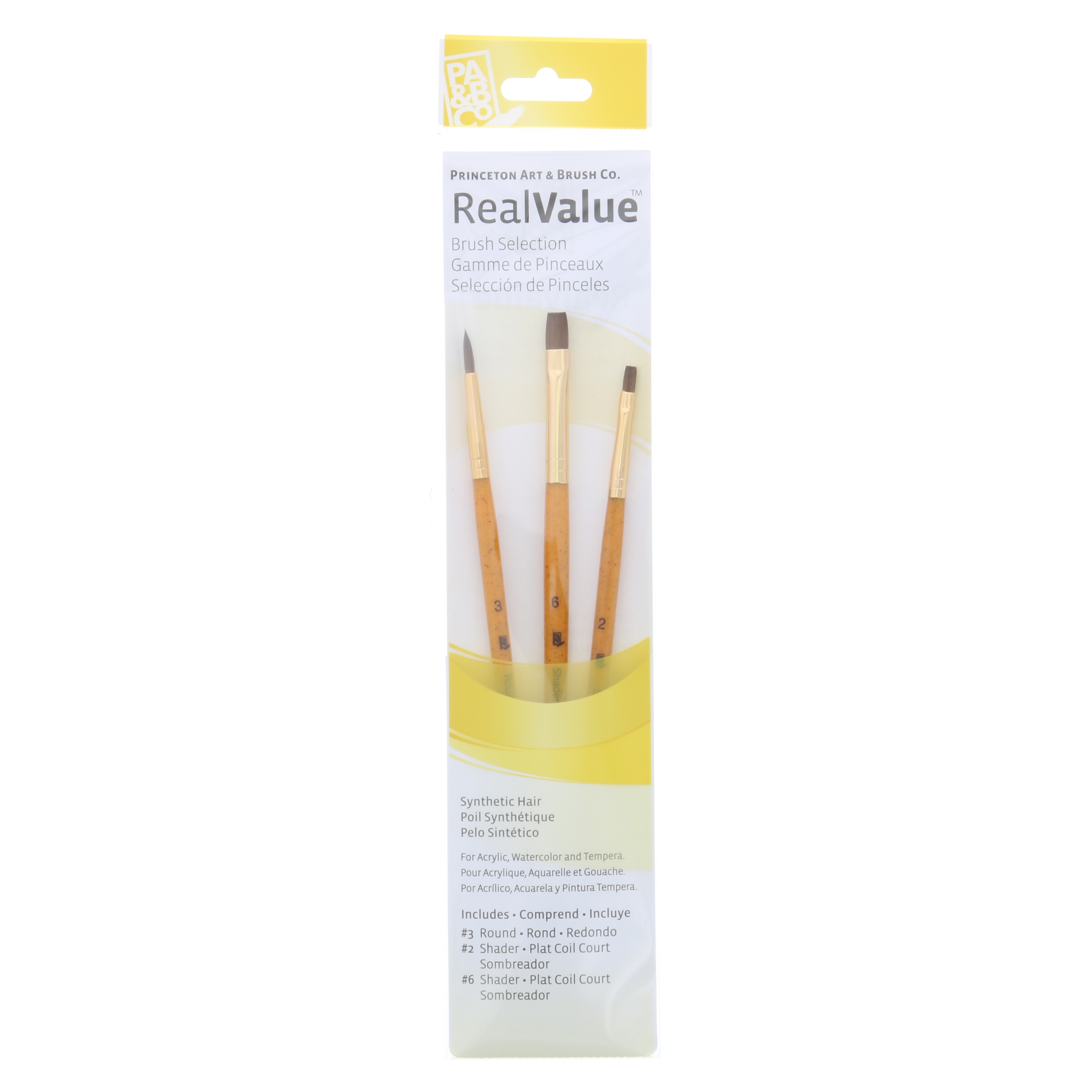 Princeton Brush Real Value 3-Brush Synthetic Hair Brush Set, Round 3, Shader 2, 6