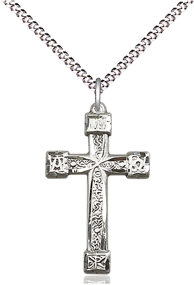 Sterling Silver Cross Pendant on an 18-inch Light Rhodium Light Curb Chain.  Handmade in the USA