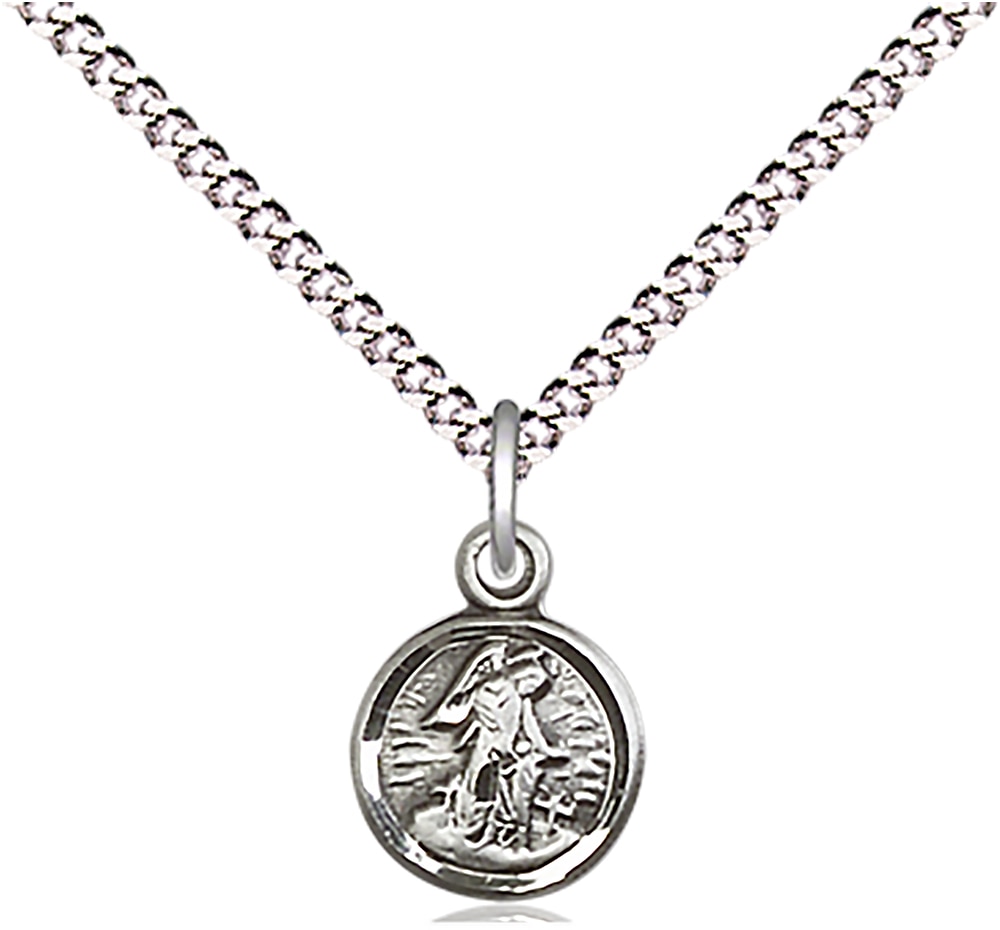 Sterling Silver Guardian Angel Pendant on an 18-inch Light Rhodium Light Curb Chain.  Handmade in the USA