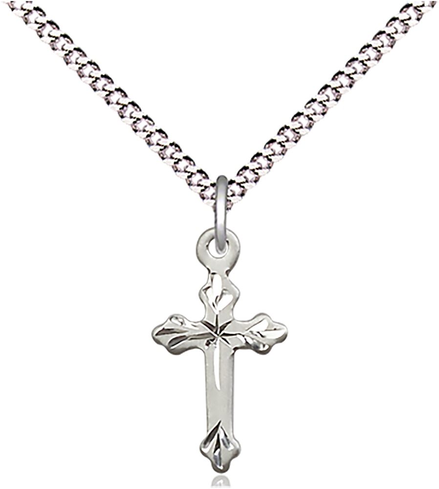 Sterling Silver Cross Pendant on an 18-inch Light Rhodium Light Curb Chain.  Handmade in the USA