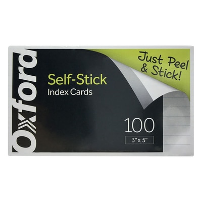 Oxford Self-Stick Ruled 3" x 5" Index Cards, White, 100/Pack