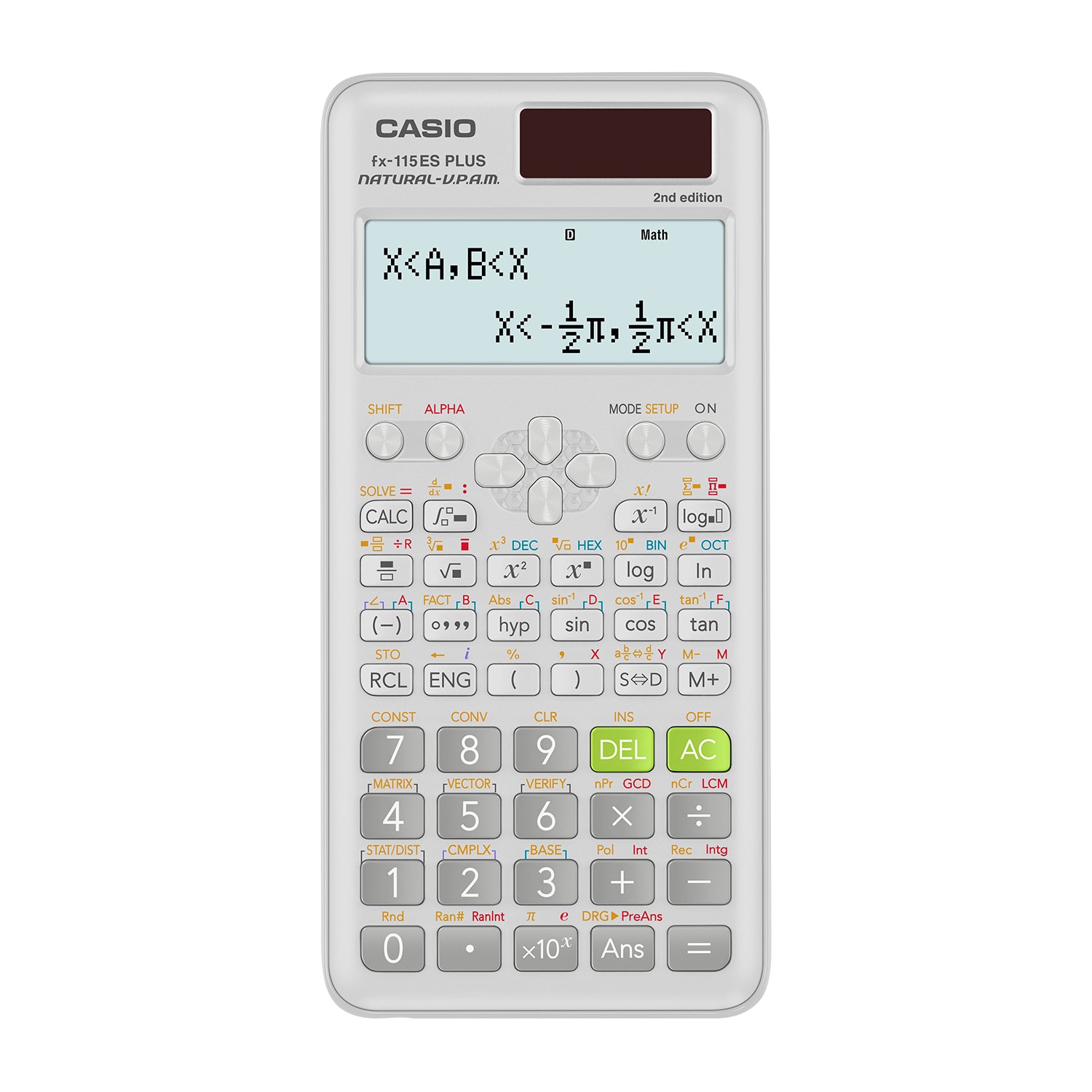 Casio FX-115ESPLS2-S 2nd Edition Scientific Calculator with slide on hard case and sleek new design. With the Natural Textbook Display, in addition to advance Statistics, Matrix, and Conversion functionality, is a perfect choice for high school and c