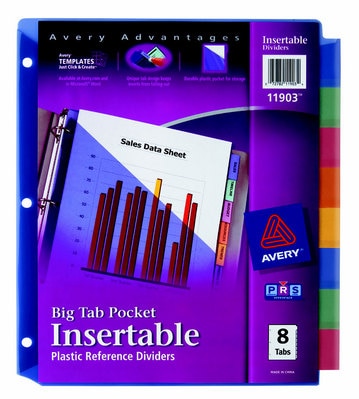Avery Big Tab Insertable Plastic Dividers with Pockets, 8-Tab Set, Multicolor