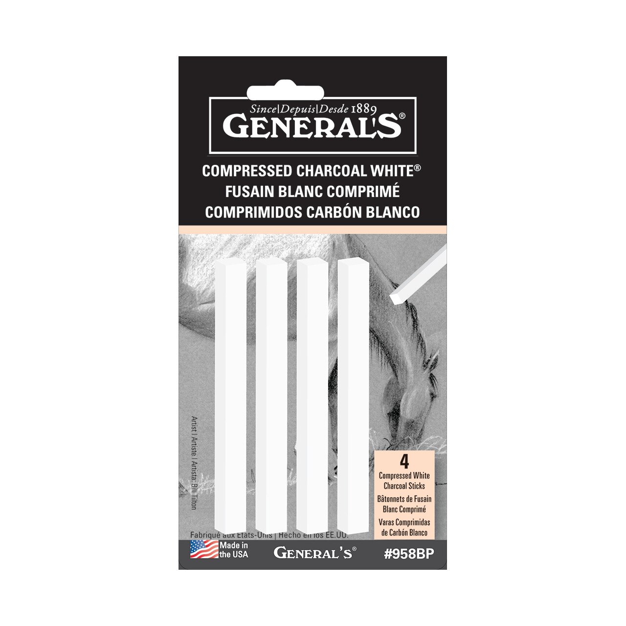 General Pencil Compressed Charcoal Set, White, 4/Pkg.