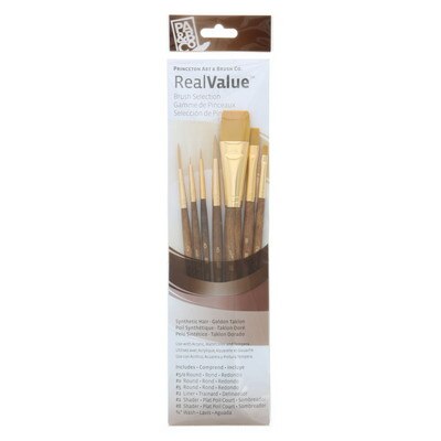 Princeton Brush Real Value 6-Brush Golden Taklon Brush Set, Round 5/0, 0, 5, Liner 2, Shader 2, 8
