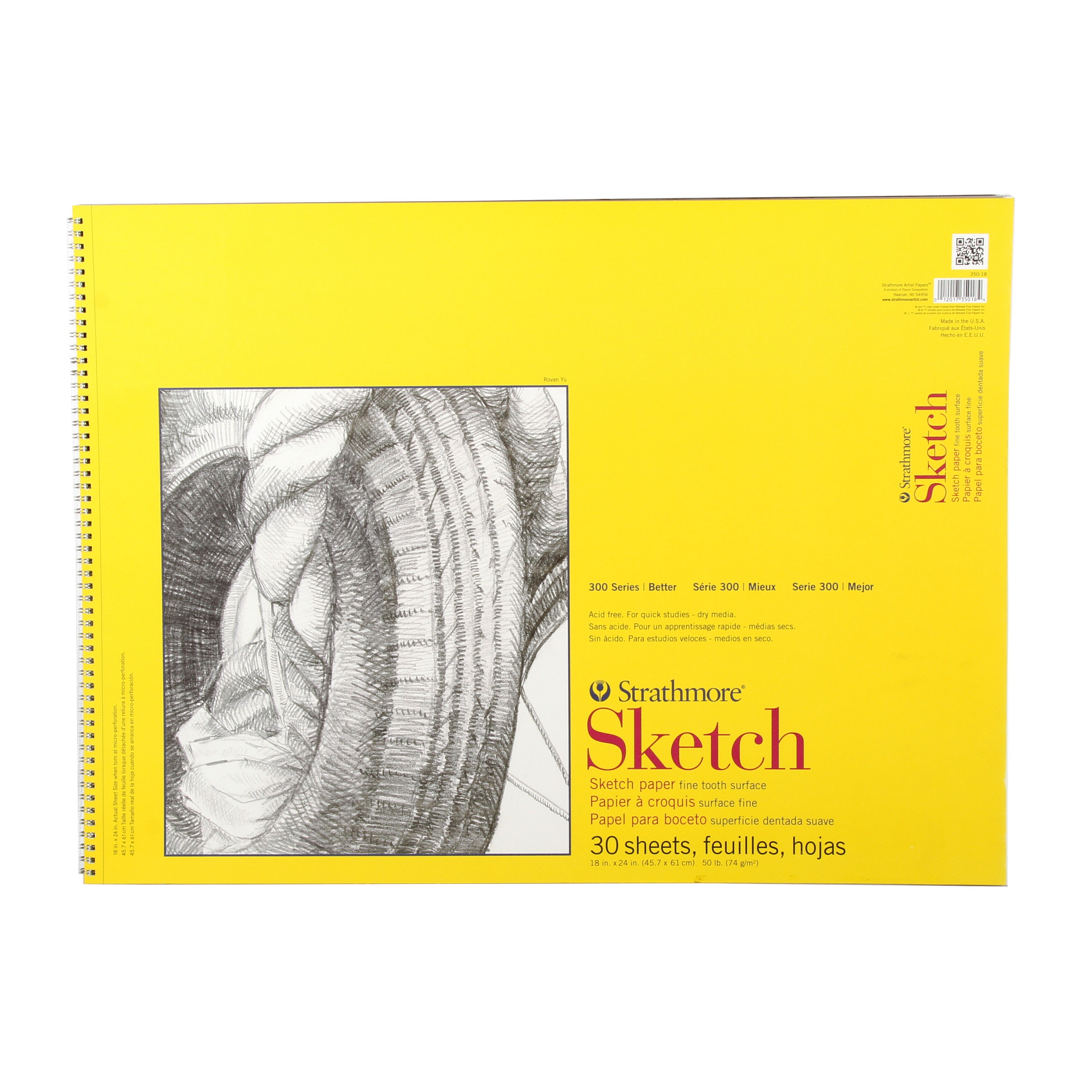 Strathmore Sketch Paper Pad, 300 Series, Spiral-Bound, 18" x 24", 30 Sheets