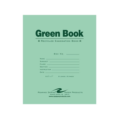 Recycled Green Examination Book 16 Page 8 12 X 7
