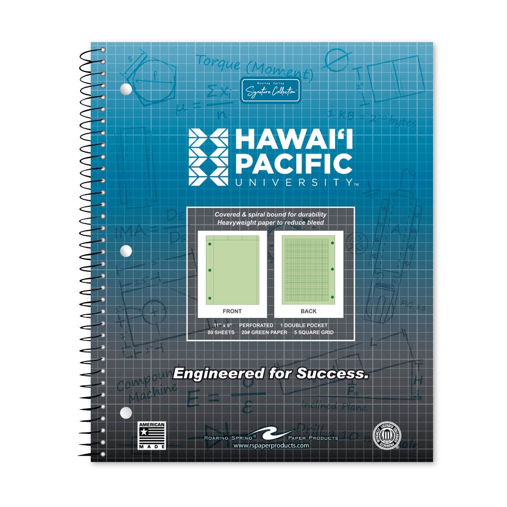 School Spirit Engineering Notebook, Green Tint 20# Paper with 1 Double Pocket