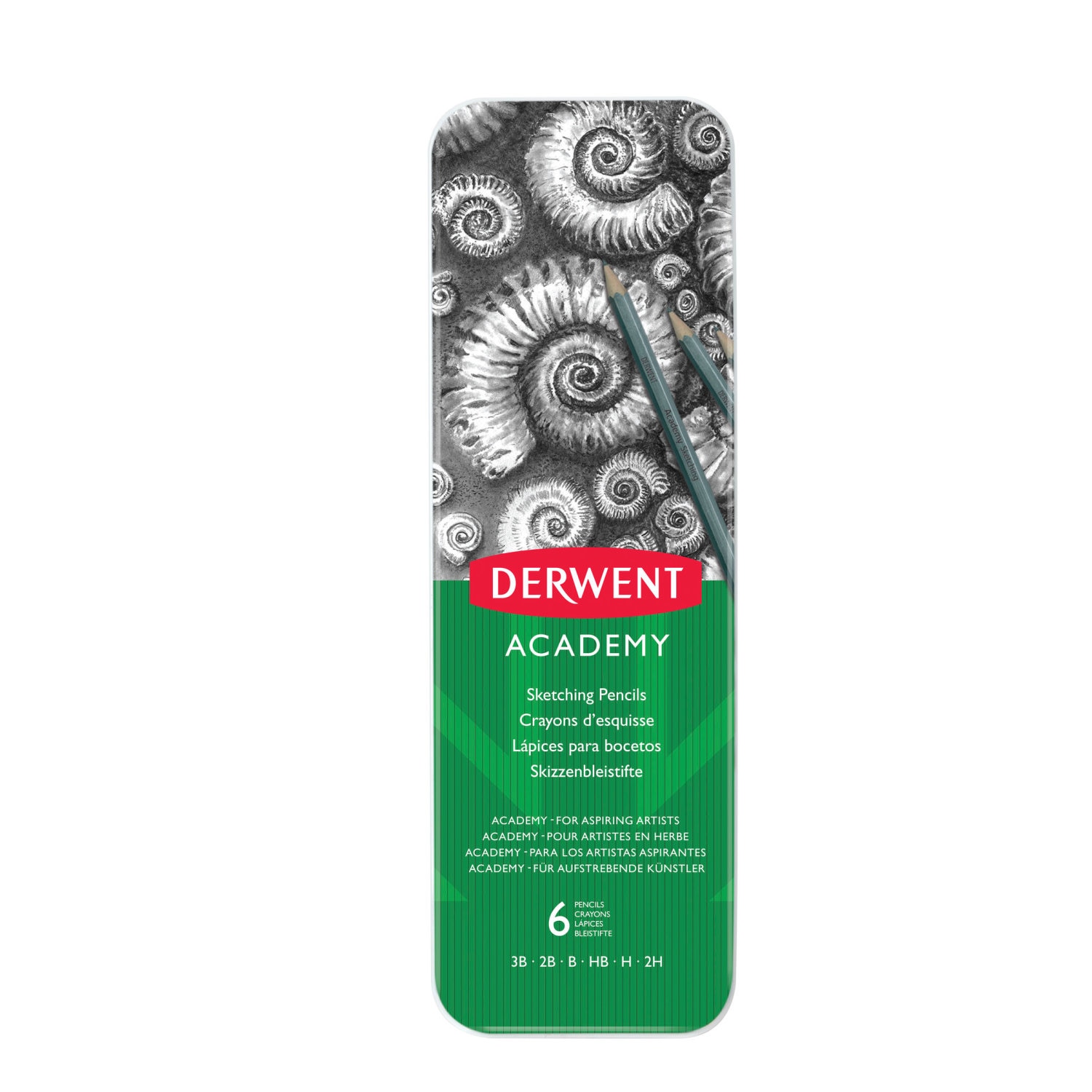 Derwent Academy Sketching Pencil Set, 6-Pencil Tin Set