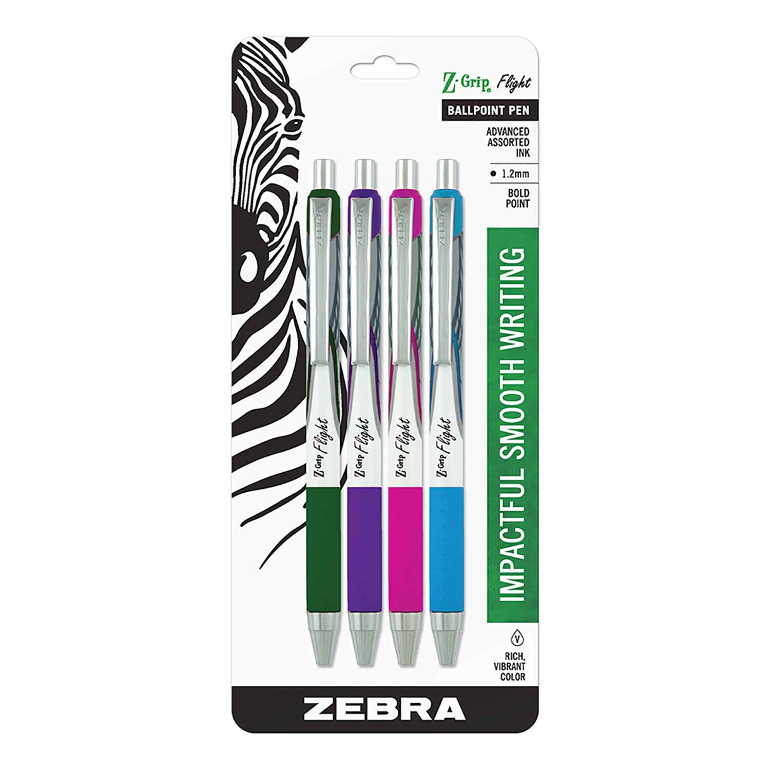 Zebra Z-Grip Flight Ballpoint Retractable Pen 1.2mm Fashion 4/Pack