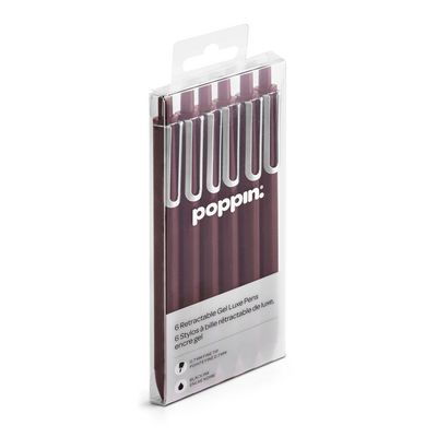 Poppin Wine Retractable Gel Luxe Pens w Black Ink Set of 6