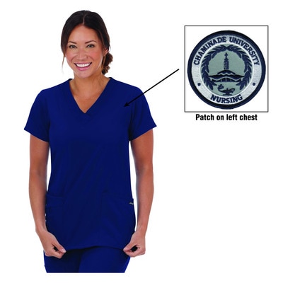 Chaminade University SON Ladies Short-Sleeve Zipper Scrub Top with Patch