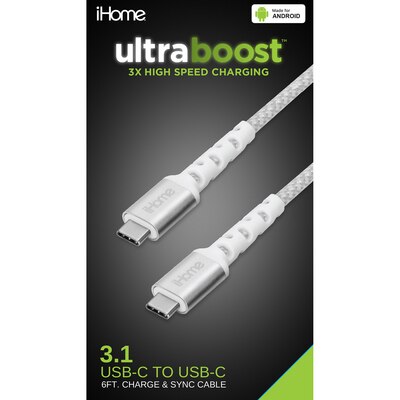iHome 6Ft USB-C to USB-C Cable White