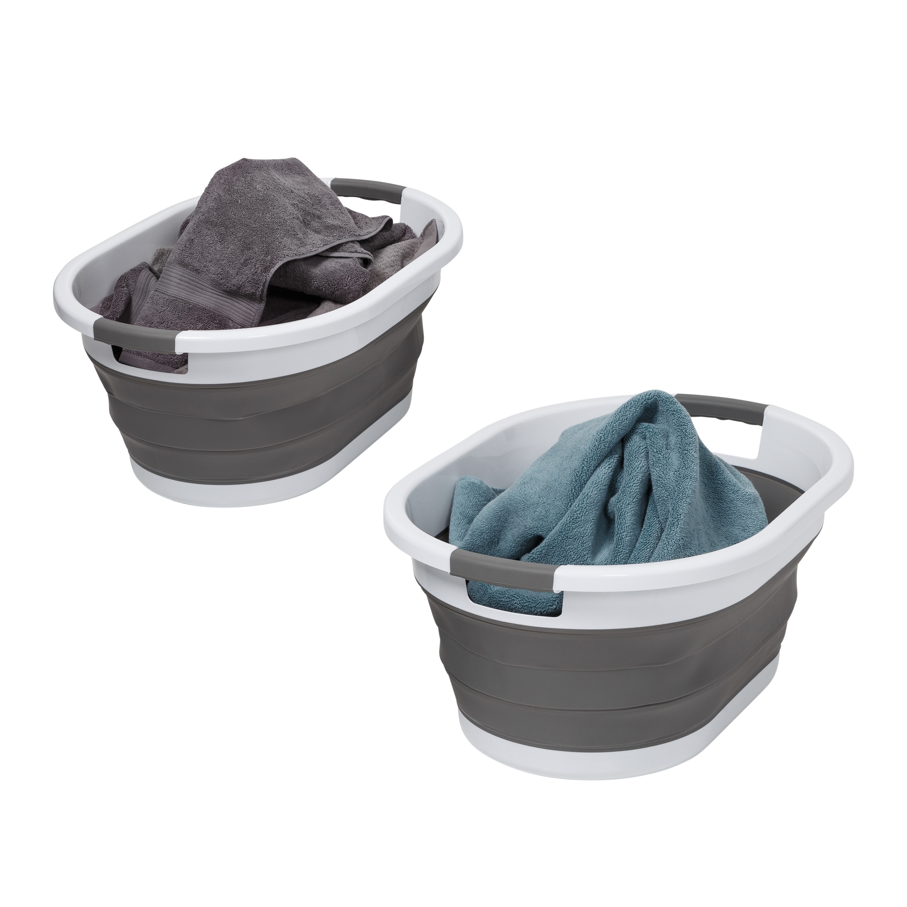 Set of 2 Collapsible Rubber Laundry Baskets With Handles