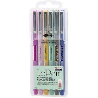 Le Pen  6 Piece Set Retro: Magenta, Pale Mauve, Mustard, Jade Green, Sepia, Navy