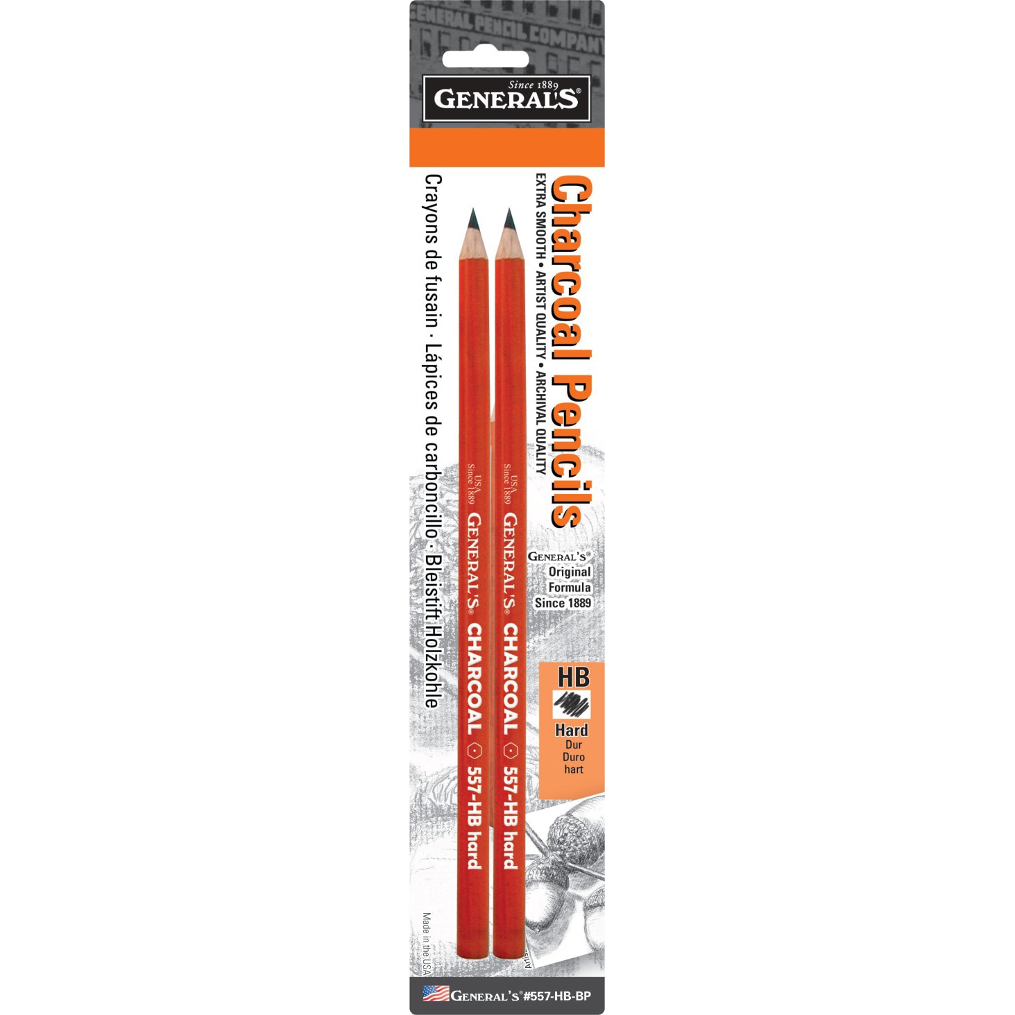 General Pencil Charcoal Pencil 2-Pack, HB