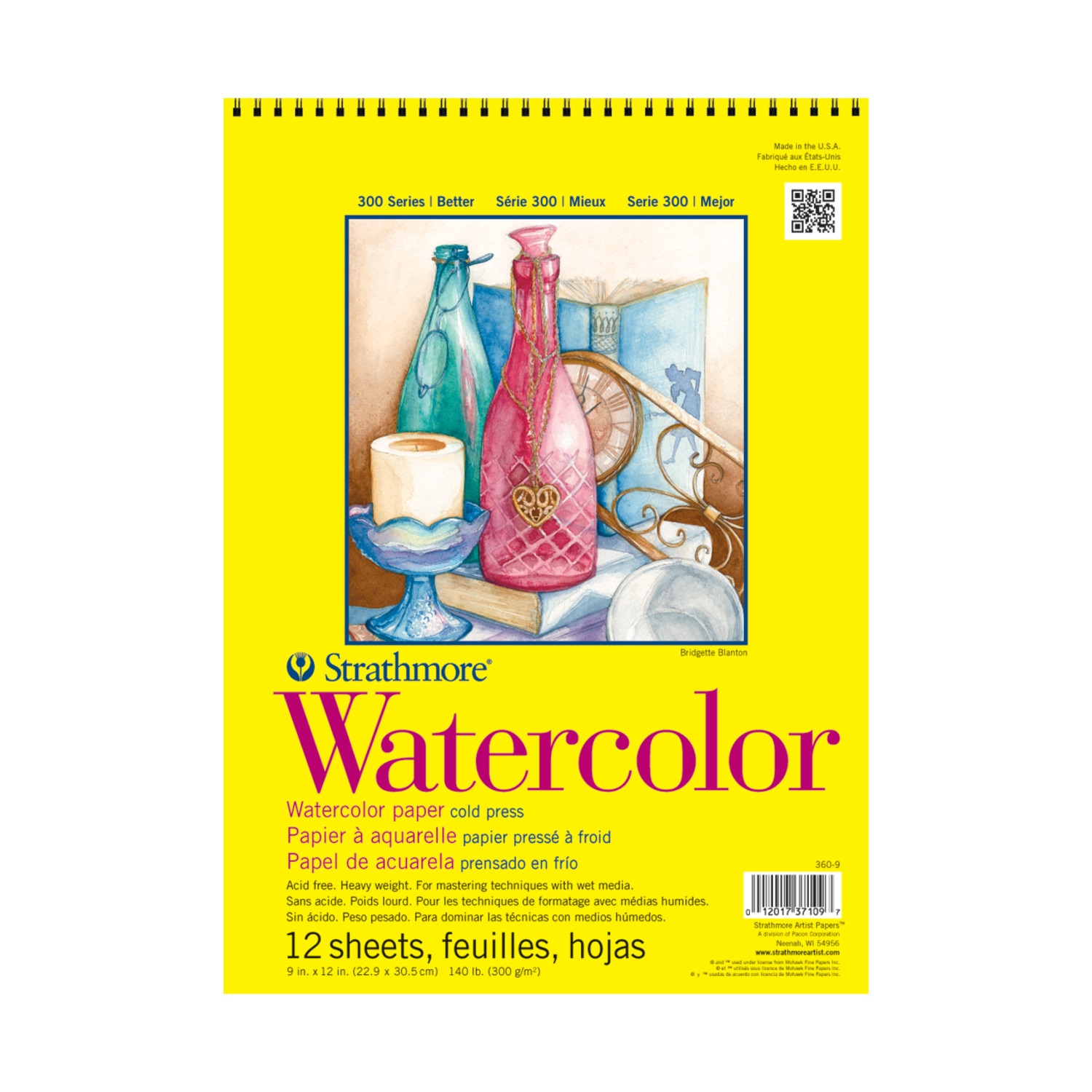 Strathmore Watercolor Paper Pad, 300 Series, 9" x 12", Tape-Bound
