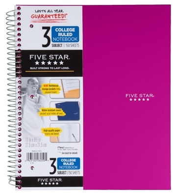 Five Star Trend Wirebound Notebook 3 Subject College Ruled 11 x 8 12 Assorted Colors