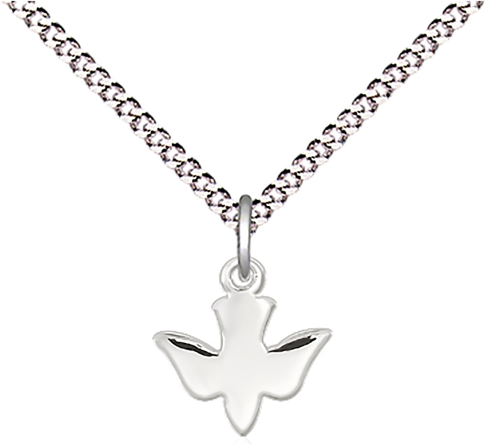 Sterling Silver Holy Spirit Pendant on an 18-inch Light Rhodium Light Curb Chain.  Handmade in the USA