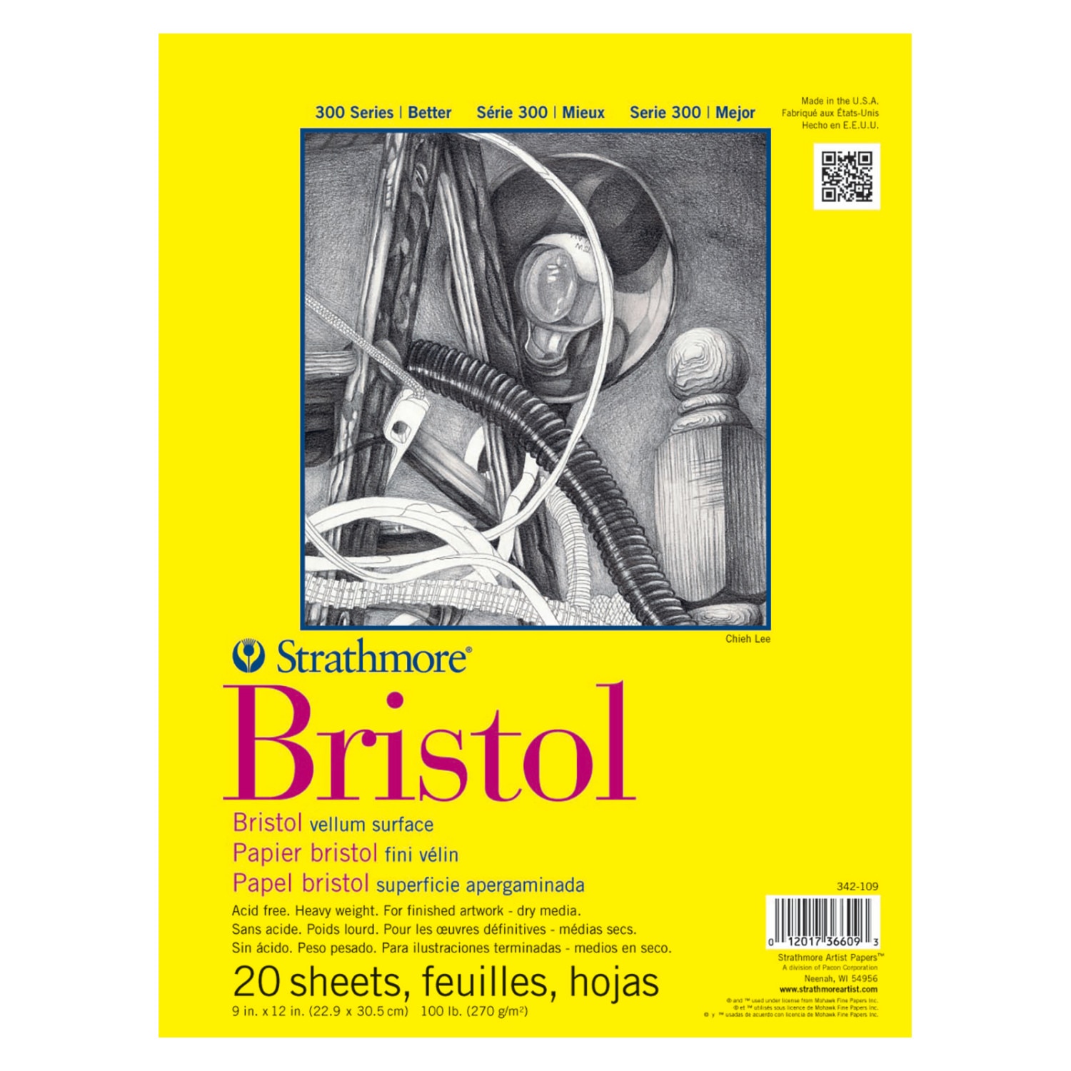 Strathmore Bristol Paper Pad, 300 Series, Regular, 9" x 12", 20 Sheets
