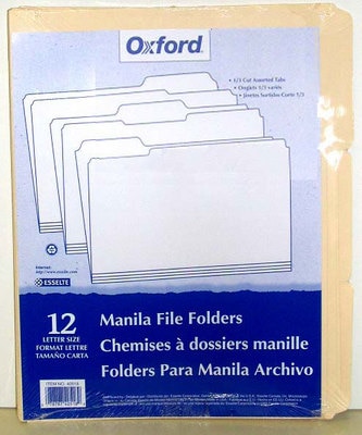 Tops Pendaflex Manila File Folders 13 Tab Letter Size 12Pack
