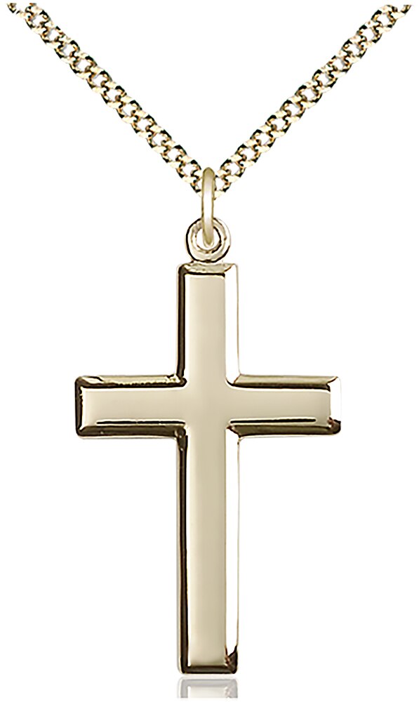 14kt Gold Filled Cross Pendant on an 18-inch Gold Plate Light Curb Chain.  Handmade in the USA