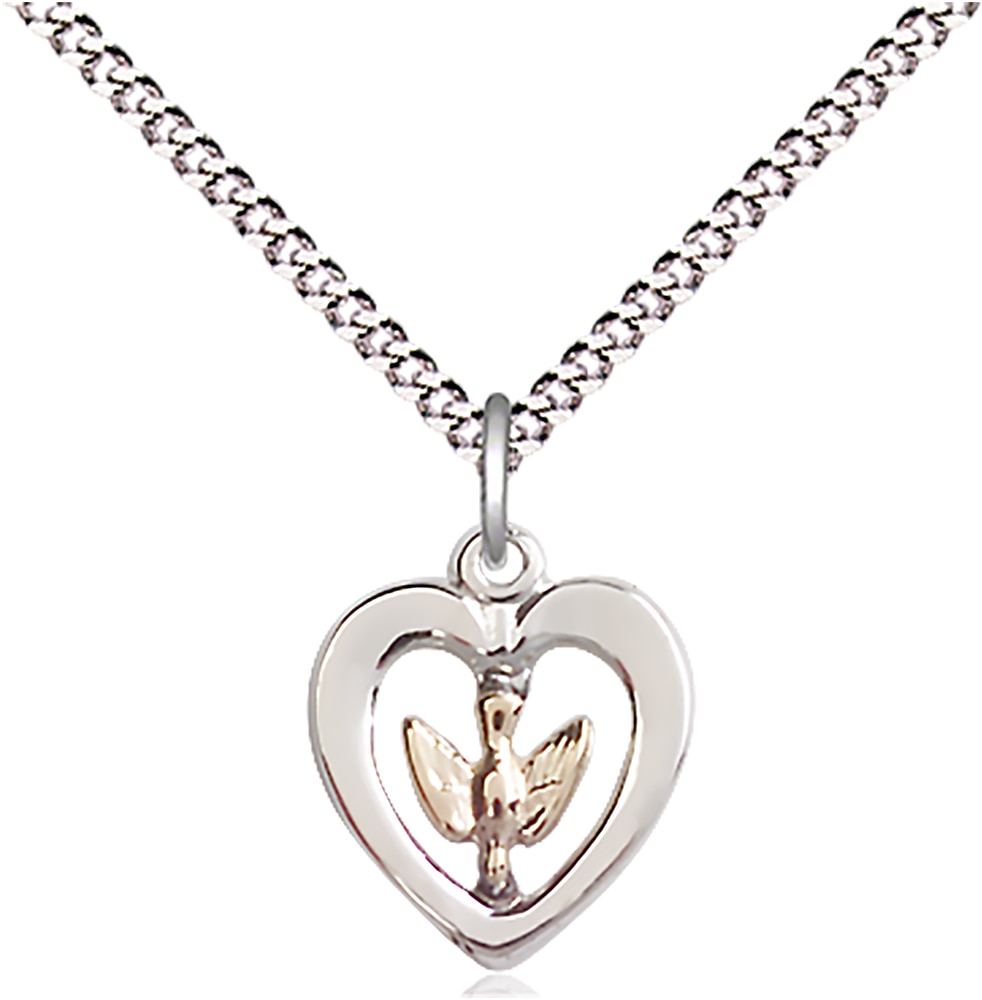 Two-Tone GF/SS Holy Spirit Pendant on an 18-inch Light Rhodium Light Curb Chain.  Handmade in the USA