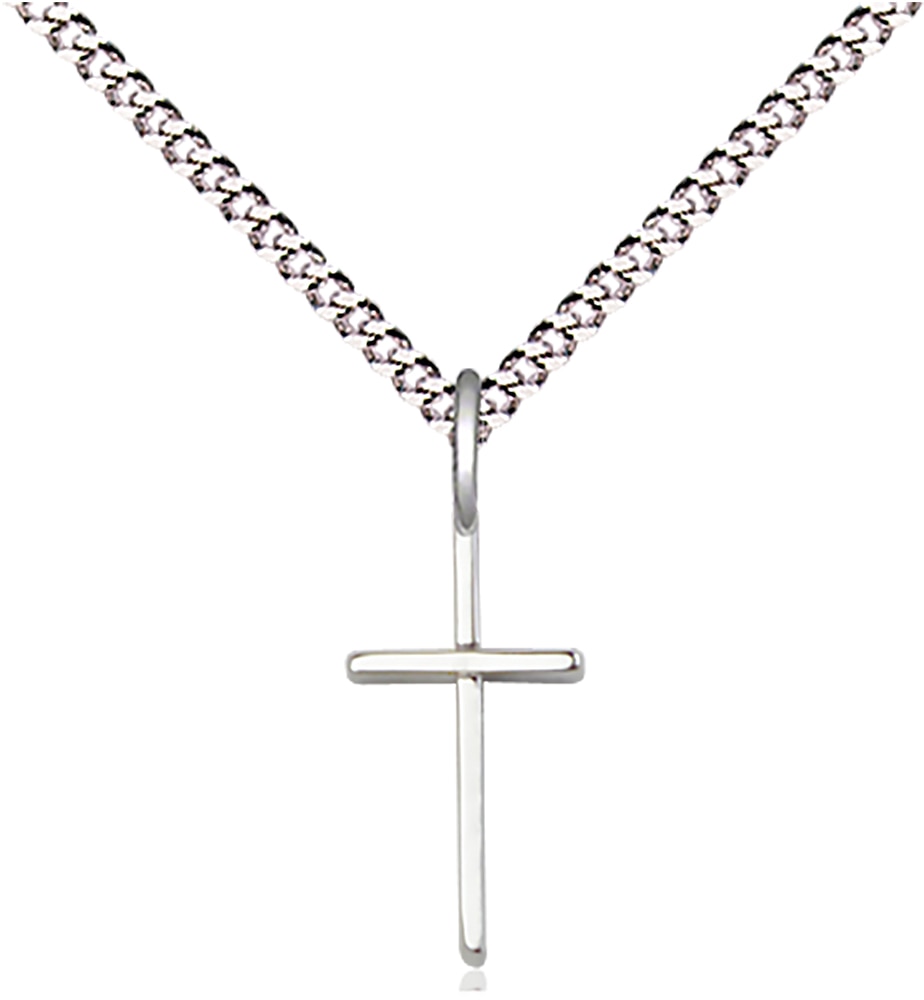 Sterling Silver Cross Pendant on an 18-inch Light Rhodium Light Curb Chain.  Handmade in the USA