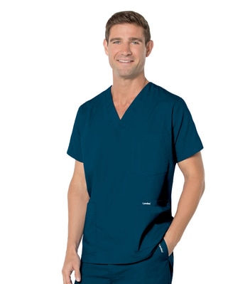 Landau Essentials Men's 5-Pocket V-Neck Scrub Top