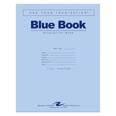 Roaring Spring Blue Exam Book 11" x 8.5" 8 sheets/16 pages