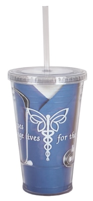16Oz Nurse Cup With Straw Blue