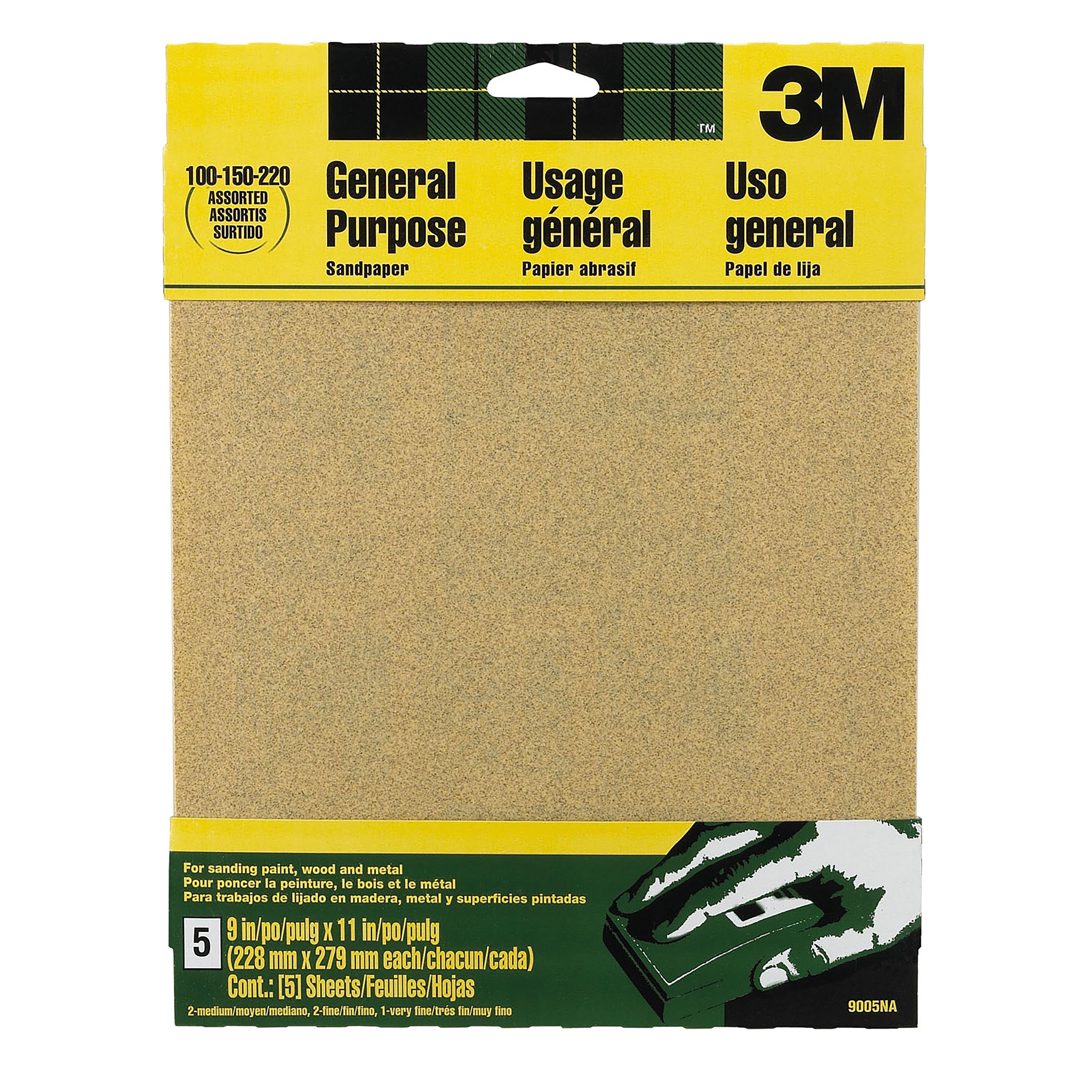 3M All-Purpose Sandpaper, 5 Assorted Sheets, 9" x 11"