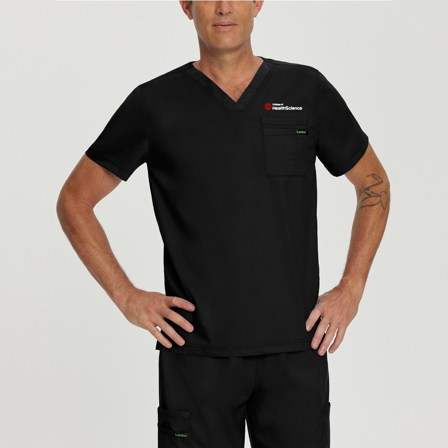 Baker College Decorated Landau Proflex Mens V-Neck Top