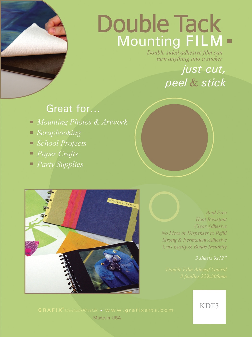 Grafix Double Tack Mounting Film, 9" x 12", 3-Sheet Convenience Pack