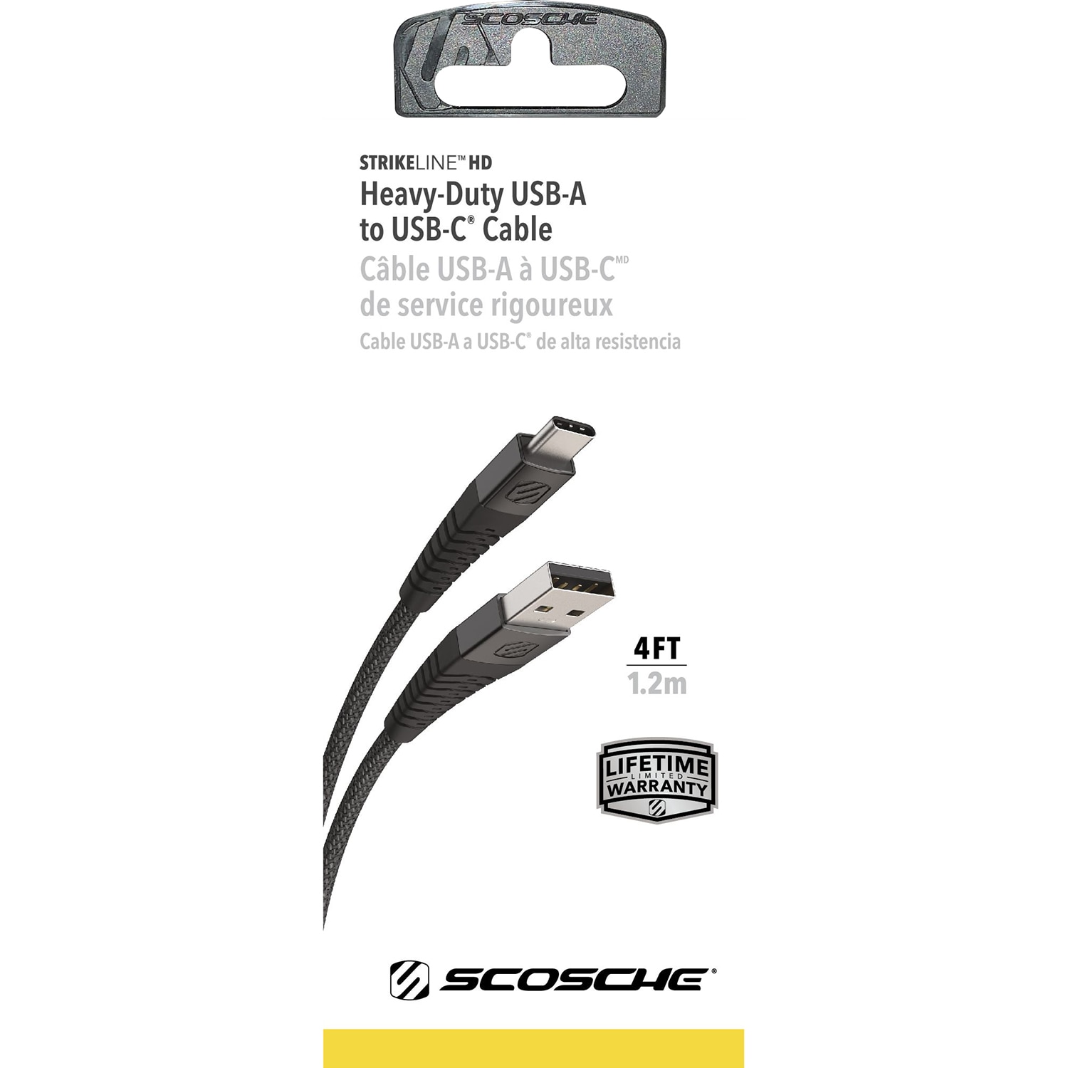 Scosche Strikeline Heavy Duty Premium USB Charge and Sync Cable USB-A to USB-C 4ft