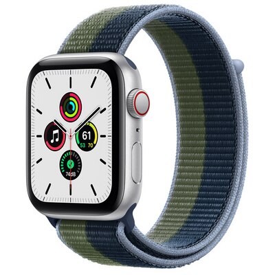 Apple Watch SE GPS + Cellular 44mm Silver Aluminum Case with Abyss Blue/Moss Green Sport Loop