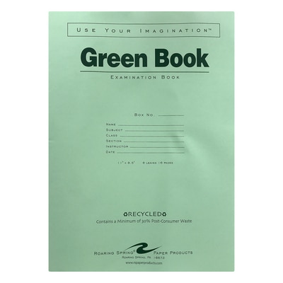 Roaring Spring Green Exam Book Wide Rule 11 x 8 12 8 Sheets