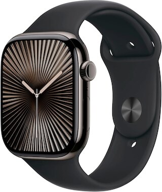 Apple Watch Series 10 GPS + Cellular 46mm Slate Titanium Case with Black Sport Band - M/L