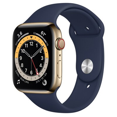 Apple Watch Series 6 GPS Cellular 44mm Gold Stainless Steel Case with Deep Navy Sport Band