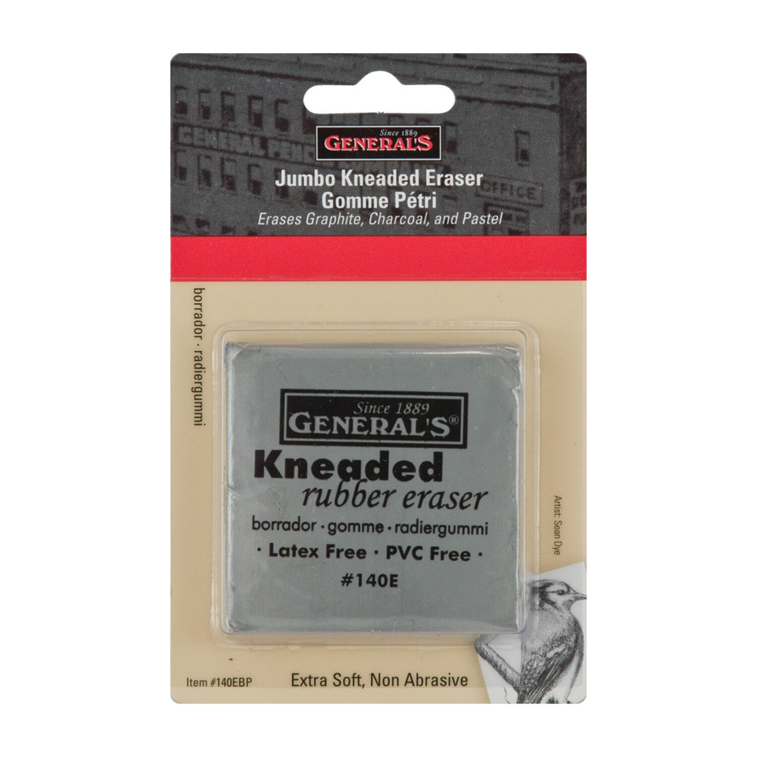General Pencil Jumbo Kneaded Eraser, Carded Packaging