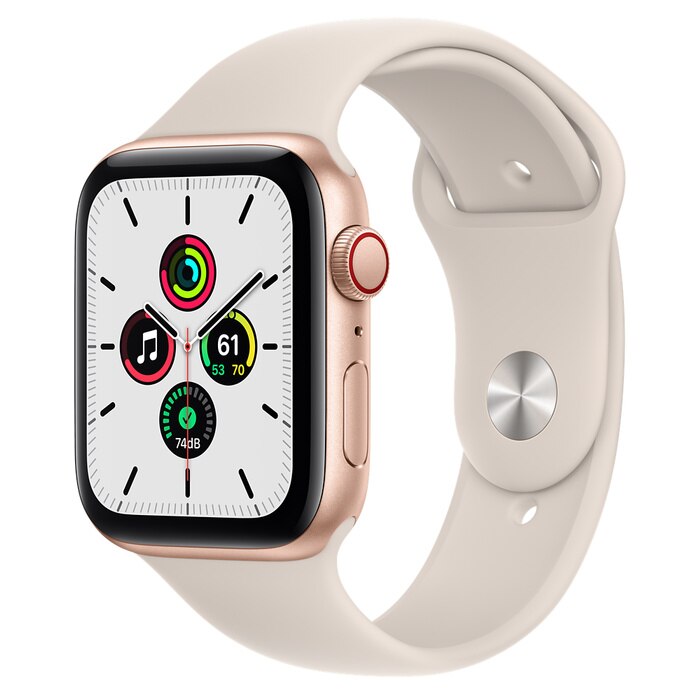 Apple Watch SE GPS + Cellular, 44mm Gold Aluminum Case with Starlight Sport Band - Regular