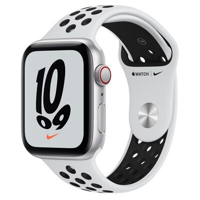 Apple Watch Nike SE GPS + Cellular 44mm Silver Aluminum Case with Pure Platinum/Black Nike Sport Band - Regular
