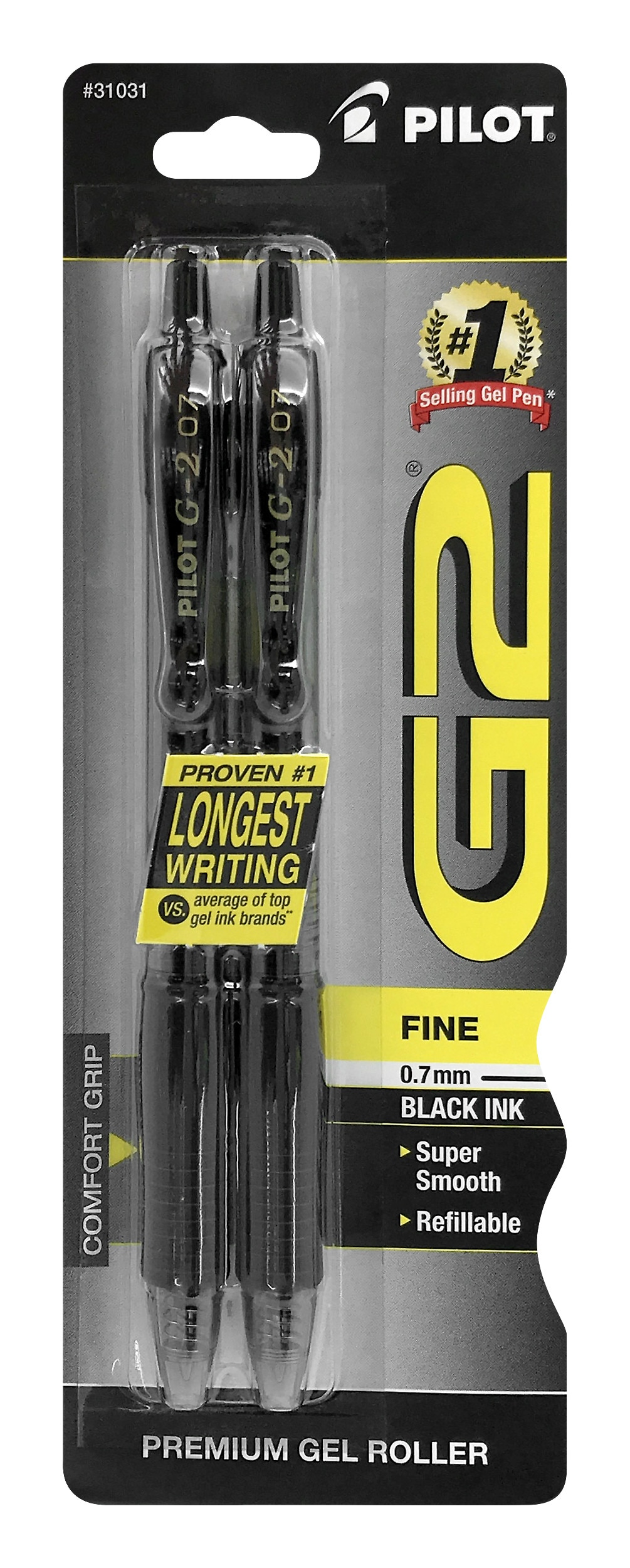 Pilot G2 Retractable Roller Gel Pen Fine 0.7mm Black 2Pack