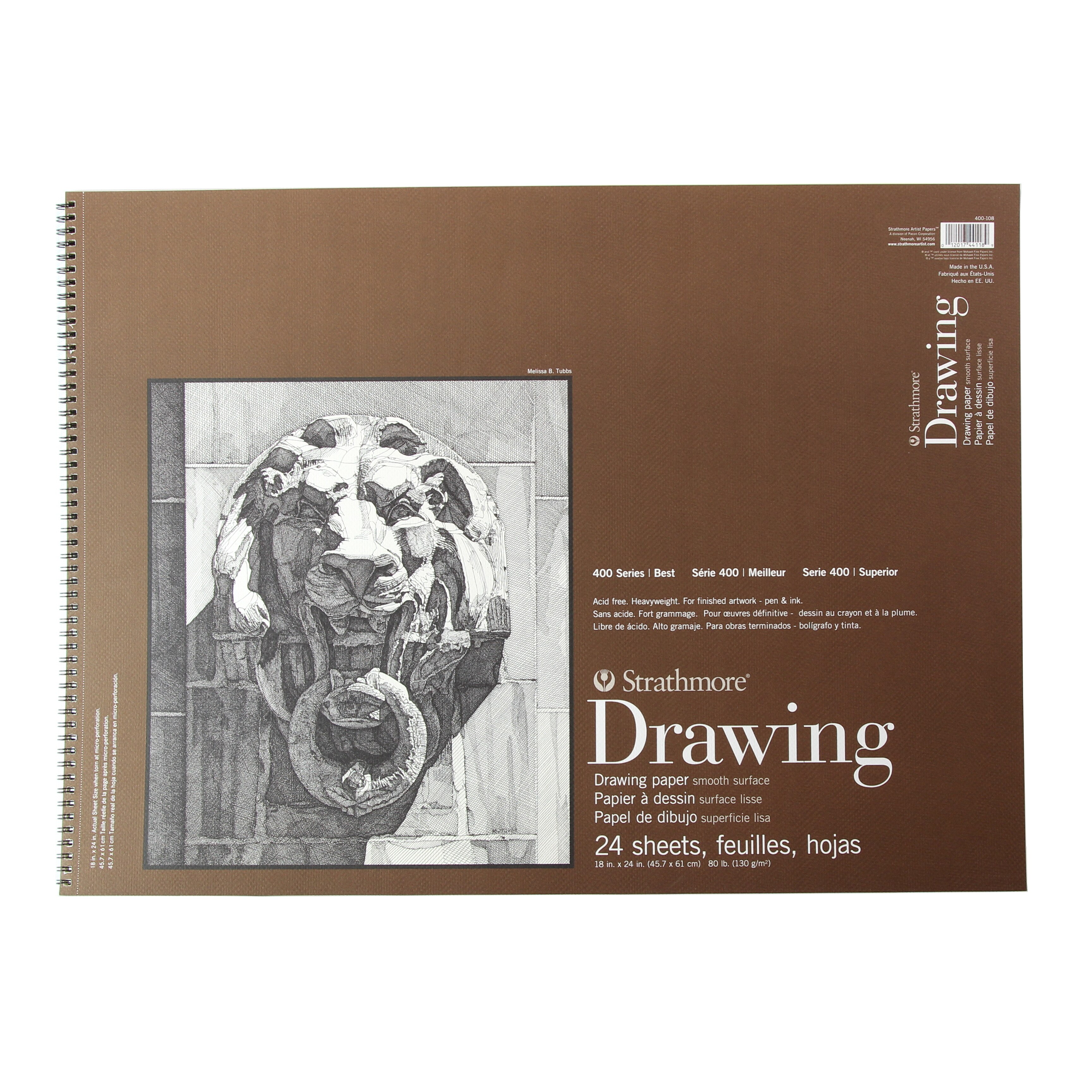 Strathmore Drawing Paper Pad, 400 Series, Smooth Surface, 18" x 24"